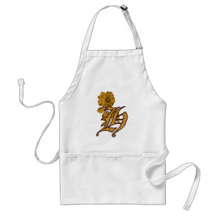 Monogram Initial H Elegant Gold Peony Flower Standard Apron