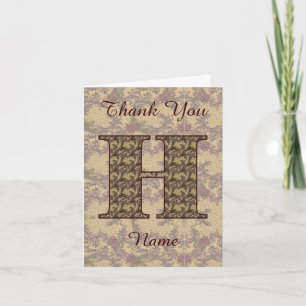 Monogram Initial H Elegant Vintage Floral Thank You Card