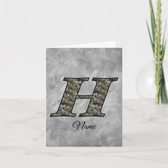 Monogram Initial H Hydrangea Flowers Personalised Note Card (Front)