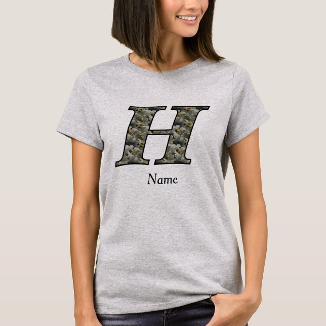 Monogram Initial H Hydrangea Flowers Personalised T-Shirt (Front)