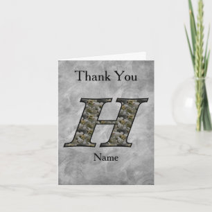Monogram Initial H Hydrangea Flowers Personalised Thank You Card