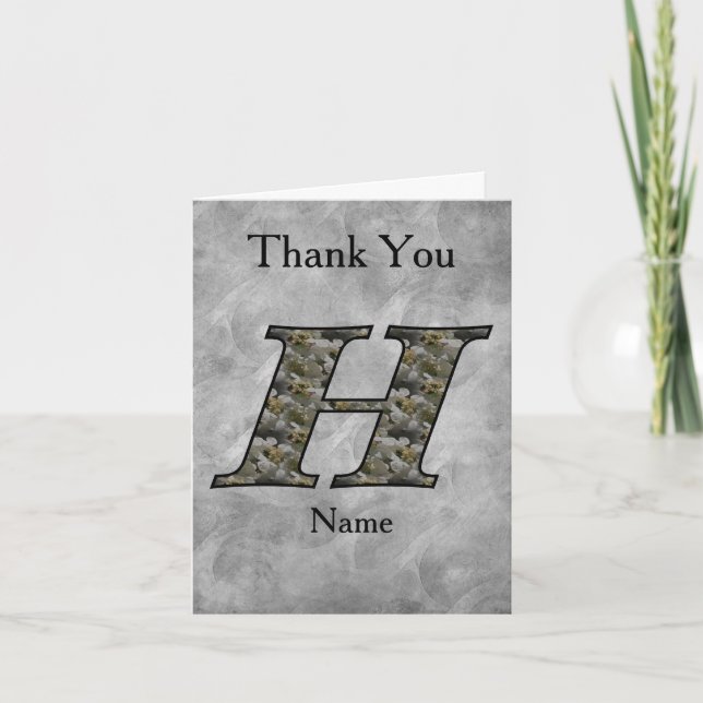 Monogram Initial H Hydrangea Flowers Personalised Thank You Card (Front)
