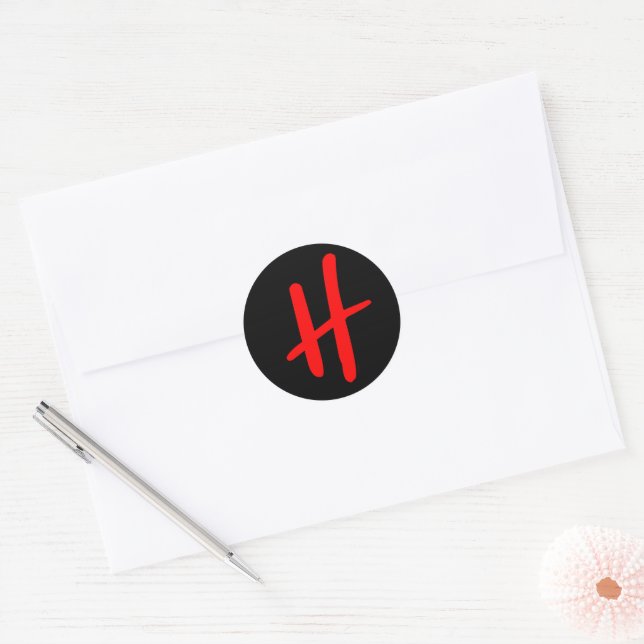 MONOGRAM INITIAL H RED AND BLACK CLASSIC ROUND STICKER (Envelope)
