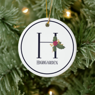 Monogram Initial H Vintage Christmas Ceramic Tree Decoration