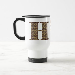 Monogram Initial H Vintage Floral Personalised Travel Mug