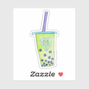 Monogram Initial Heart Green Bubble Tea
