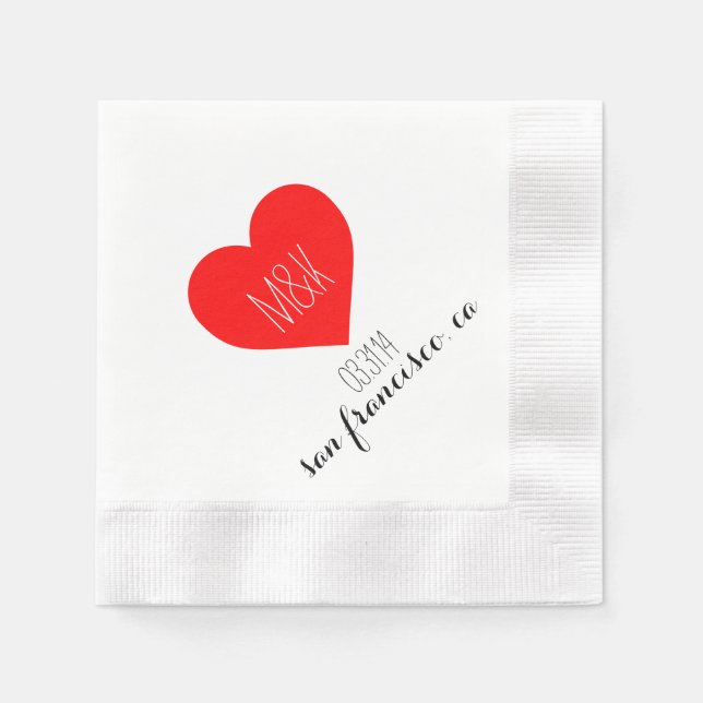 Monogram Initial Heart Wedding Cocktail napkin (Front)