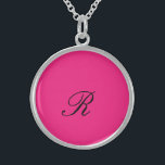 Monogram Initial Hot Pink Cute Chic Girly Trendy Sterling Silver Necklace<br><div class="desc">Designed with text template for monogram initial and elegant solid hot pink colour background.</div>