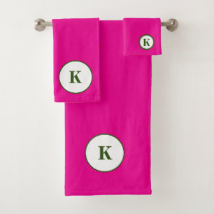 Monogram Initial Hot Pink Green Colourful Modern Bath Towel Set