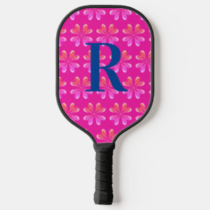 Monogram Initial Hot Pink Retro Pickleball Paddle