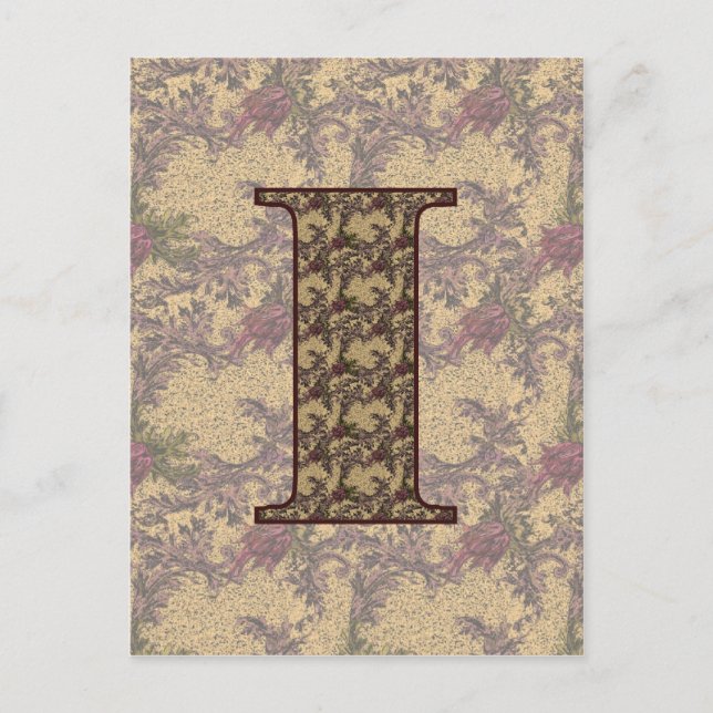 Monogram Initial I Elegant Vintage Floral  Postcard (Front)