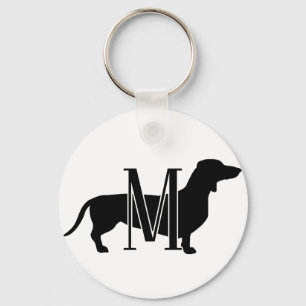Monogram Initial I Love Dachshunds Silhouette Key Ring