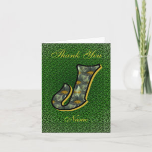 Monogram Initial J Daisies Art Personalised Thank You Card