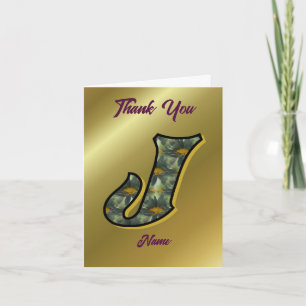 Monogram Initial J Daisies Art Personalised Thank You Card