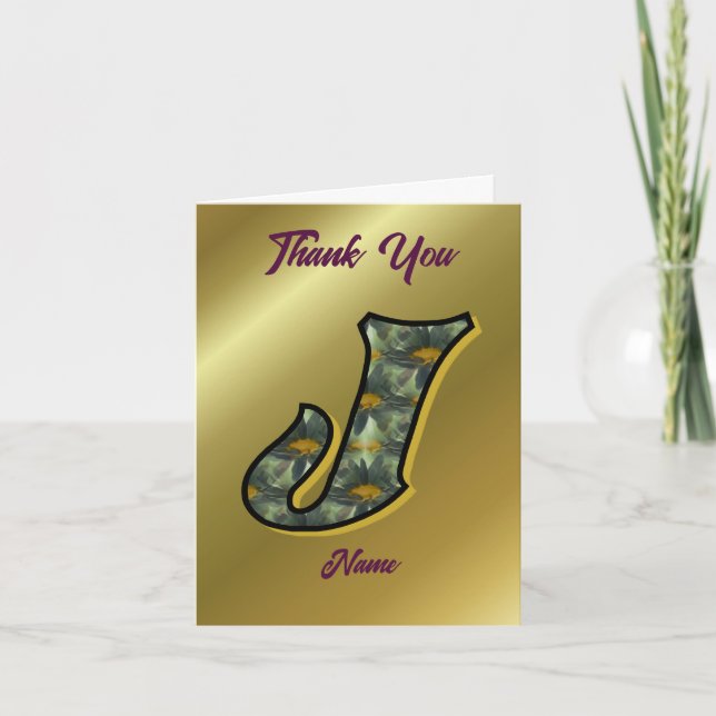 Monogram Initial J Daisies Art Personalised Thank You Card (Front)