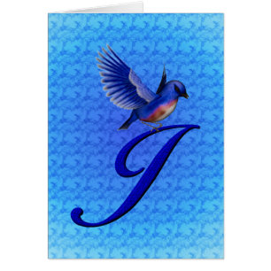Monogram Initial J Elegant Bluebird Card