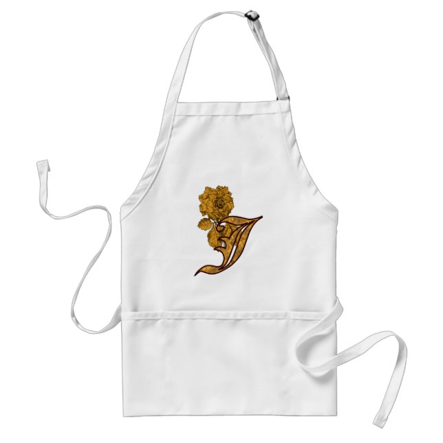 Monogram Initial J Elegant Gold Peony Flower Standard Apron (Front)