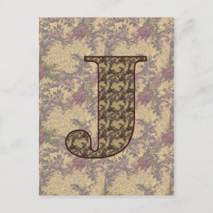 Monogram Initial J Elegant Vintage Floral Postcard