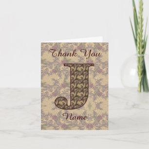 Monogram Initial J Elegant Vintage Floral Thank You Card