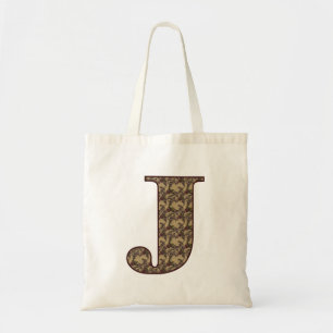 Monogram Initial J Elegant Vintage Floral Tote Bag