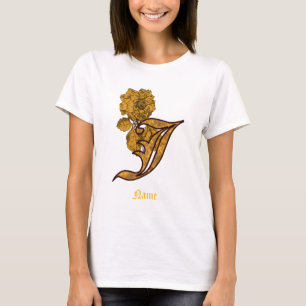 Monogram Initial J Gold Peony Flower Personalised T-Shirt