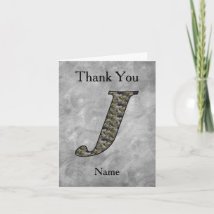 Monogram Initial J Hydrangea Flowers Personalised Thank You Card