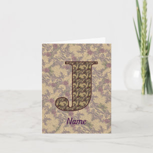 Monogram Initial J Vintage Floral Personalised Note Card