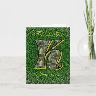 Monogram Initial K Daisies Art Personalised Thank You Card