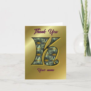 Monogram Initial K Daisies Art Personalised Thank You Card