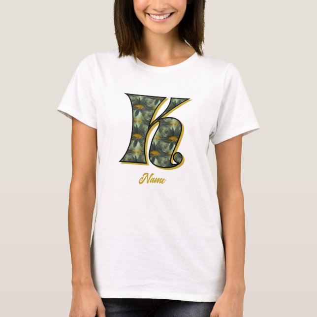Monogram Initial K Daisy Flower Art Personalised T-Shirt (Front)
