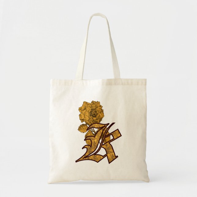 Monogram Initial K Elegant Gold Peony Flower Tote Bag (Front)