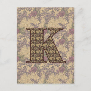 Monogram Initial K Elegant Vintage Floral Postcard