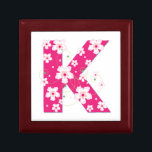 Monogram initial K floral jewellery, trinket box<br><div class="desc">Monogram initial letter K personalised pretty pink hibiscus flowers jewellery box,  trinket box,  keepsake box .  great gift idea for women,  ladies,  girls,  teens</div>
