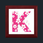 Monogram initial K floral jewellery, trinket box<br><div class="desc">Monogram initial letter K personalised pretty pink hibiscus flowers jewellery box,  trinket box,  keepsake box .  great gift idea for women,  ladies,  girls,  teens</div>