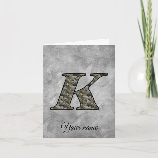 Monogram Initial K Hydrangea Flowers Personalised Note Card (Front)