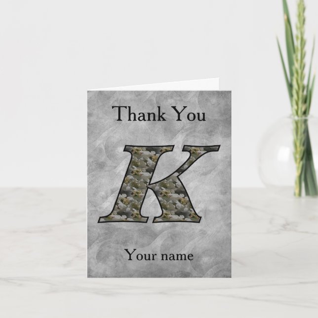 Monogram Initial K Hydrangea Flowers Personalised Thank You Card (Front)