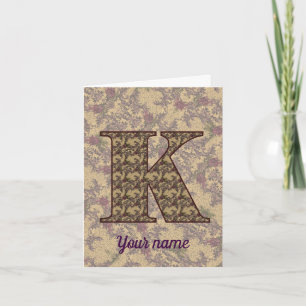 Monogram Initial K Vintage Floral Personalised Note Card