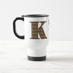 Monogram Initial K Vintage Floral Personalised Travel Mug