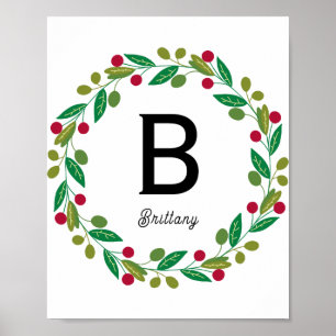 Monogram Initial Kids Family Christmas  Poster