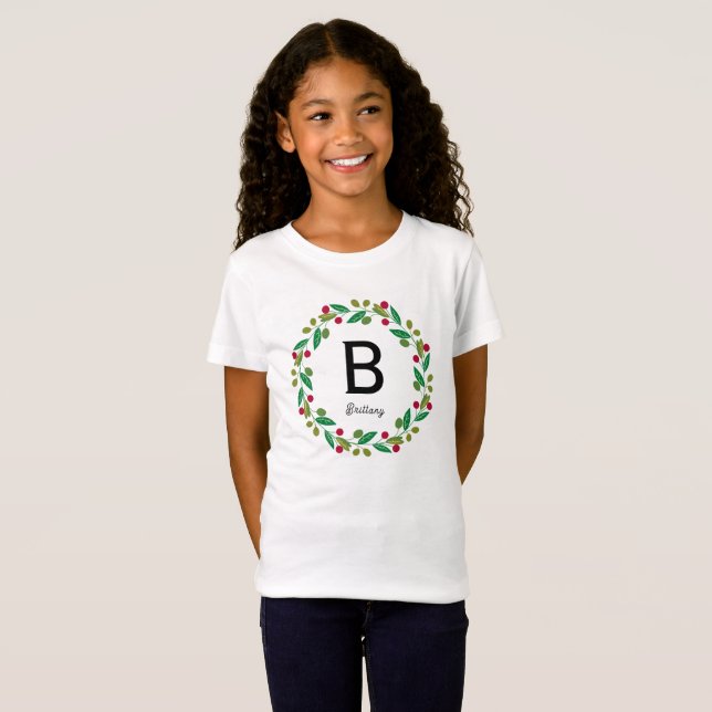 Monogram initial - kids family Christmas  T-Shirt (Front Full)