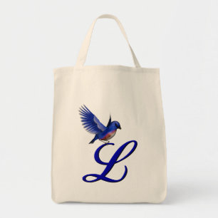 Monogram Initial L Bluebird Tote Bag