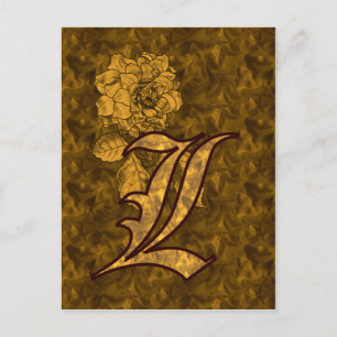 Monogram Initial L Elegant Gold Peony Flower Postcard