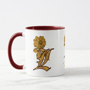 Monogram Initial L Elegant Gold Peony Personalised Mug