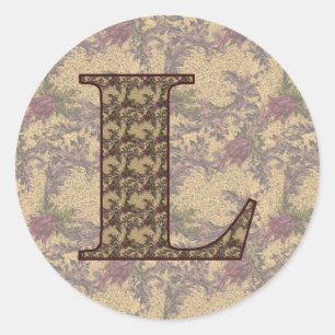 Monogram Initial L Elegant Vintage Floral Classic Round Sticker