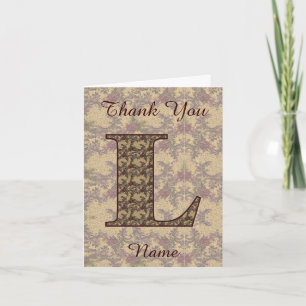 Monogram Initial L Elegant Vintage Floral Thank You Card