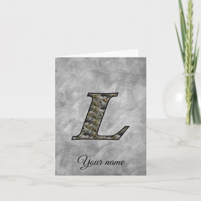 Monogram Initial L Hydrangea Flowers Personalised Note Card (Front)
