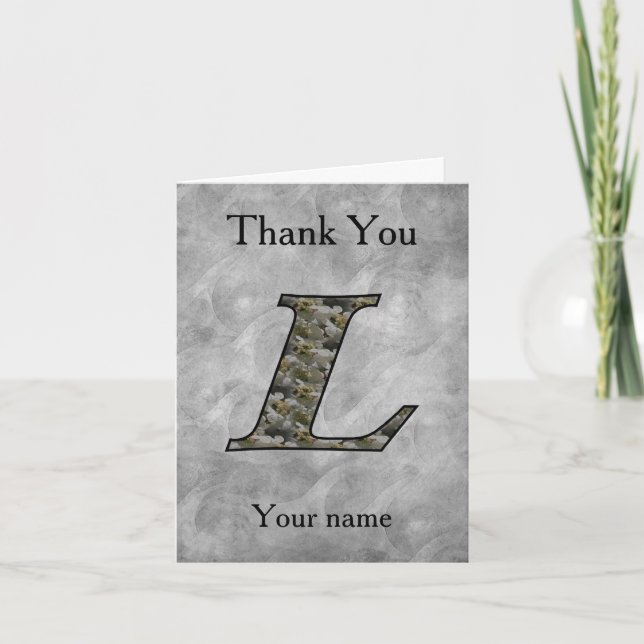 Monogram Initial L Hydrangea Flowers Personalised Thank You Card (Front)