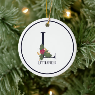 Monogram Initial L Vintage Christmas Ceramic Tree Decoration