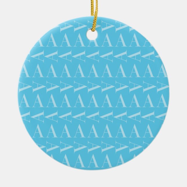 Monogram Initial Letter A, Aqua Blue Ceramic Tree Decoration (Front)
