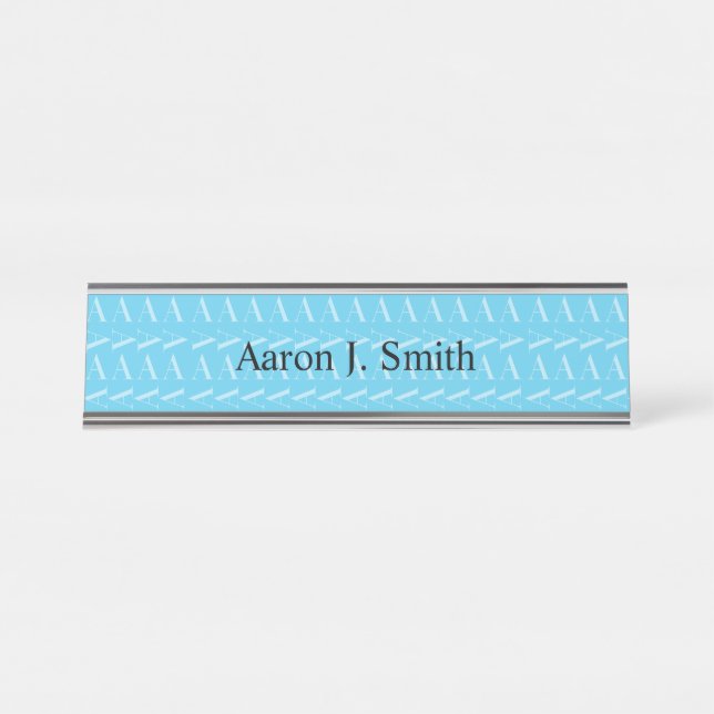 Monogram Initial Letter A, Aqua Blue Desk Name Plate (Front)
